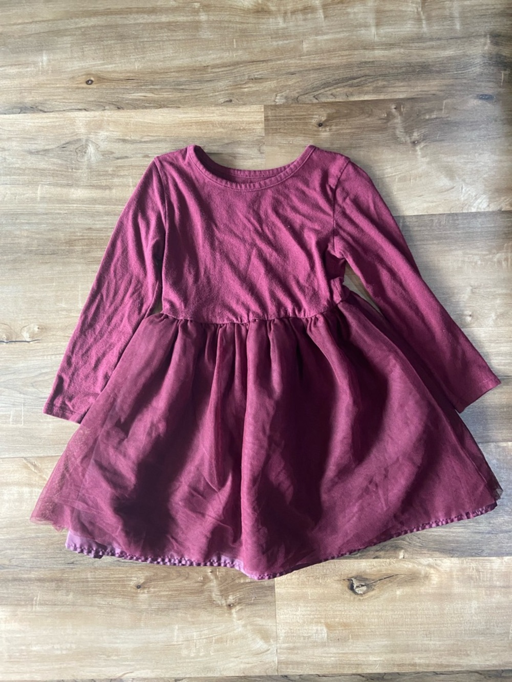 Girls' Long-Sleeve Burgundy Dress